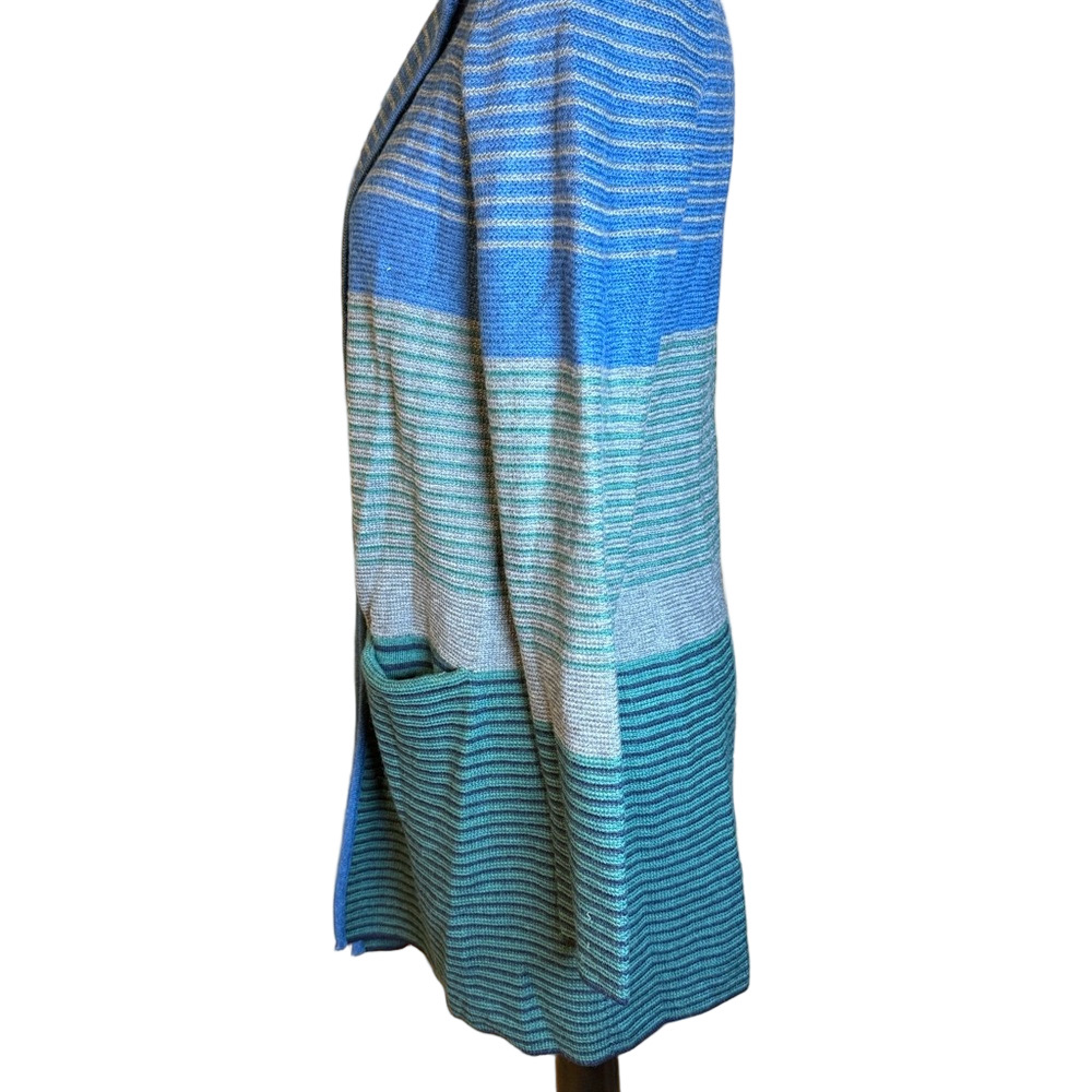 Talbots Pure Merino Wool Blue Striped Open Front Cardigan XS - Picture 3 of 5